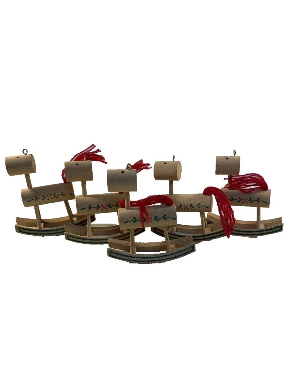 Vintage American Greetings 1985 Wood Rocking Horse Tree Ornaments Set of 5
